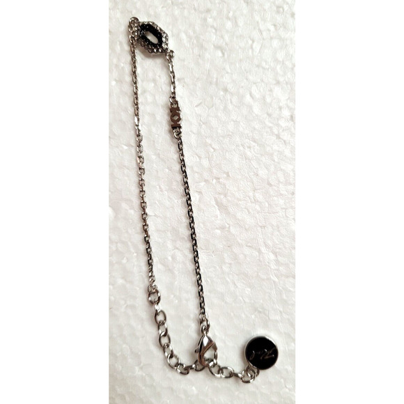 Signed Karl Lagerfeld Logo Bracelet Double K Silvertone Chain Charm Minimalist - Picture 3 of 7